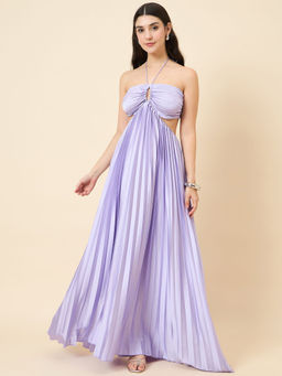 AAYU - Women's Lavender Halter Neck Pleated Dress