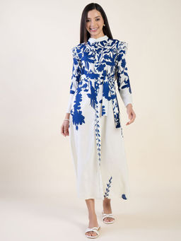 AAYU - White Floral Print Linen Blend Dress with Belt
