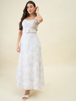 AAYU - Off White Linen Blend Seashell Print Dress with Belt