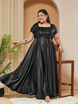Miss Chase - A+ Curve Collection Plus Size Embellished Flared Dress