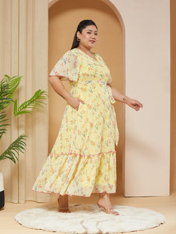 Miss Chase - A+ Curve Collection Plus Size Women's Yellow Dress