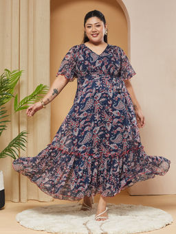 Miss Chase - A+ Curve Collection Plus Size Women's Navy Blue Dress