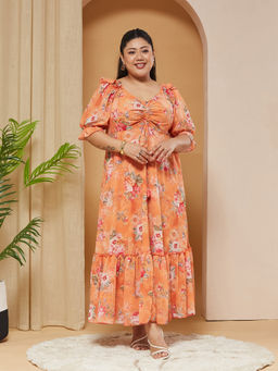 Miss Chase - A+ Curve Collection Plus Size Women's Orange Dress