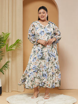 Miss Chase - A+ Curve Collection Plus Size Women's Off White Dress