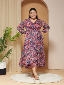 Miss Chase - A+ Curve Collection Plus Size Women's Multi-Colour Dress