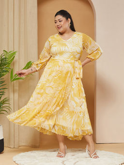 Miss Chase - A+ Curve Collection Plus Size Women's Yellow Dress