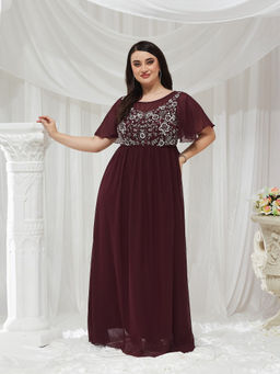 Miss Chase - A+ Curve Collection Plus Size Women's Wine Dress