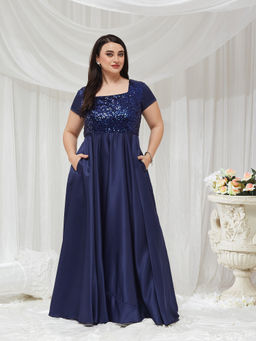Miss Chase - A+ Curve Collection Plus Size Women's Navy Blue Dress