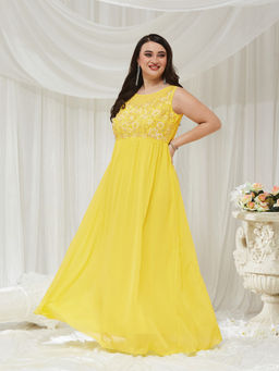 Miss Chase - A+ Curve Collection Plus Size Women's Yellow Dress