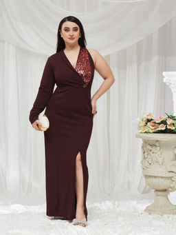 Miss Chase - A+ Curve Collection Plus Size Women's Wine Dress