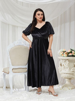 Miss Chase - A+ Curve Collection Plus Size Women's Black Velvet Dress
