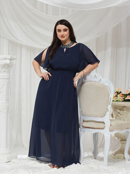 Miss Chase - A+ Curve Collection Plus Size Navy Blue Dress
