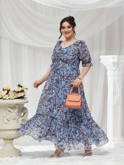 Miss Chase - A+ Curve Collection Plus Size Women's Navy Blue Dress