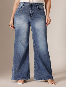 Miss Chase - A+ Curve Collection Plus Size Women's Blue Wide Leg Jeans