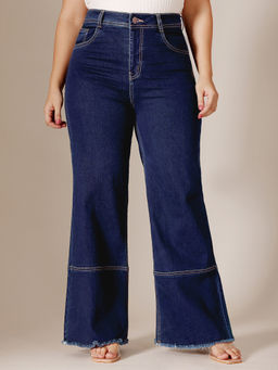 Miss Chase - A+ Curve Collection Plus Size Navy Blue Wide Leg Denim Jeans