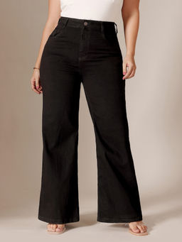 Miss Chase - A+ Curve Collection Plus Size Black Wide Leg High Rise Denim Jeans