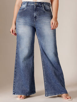 Miss Chase - A+ Curve Collection Plus Size Blue Wide-Leg Denim Jeans
