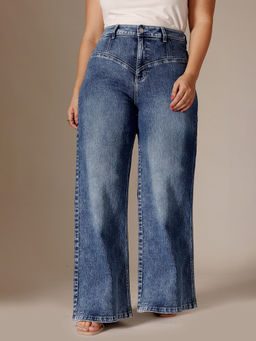 Miss Chase - A+ Curve Collection Plus Size Blue Denim Wide-Leg Jeans