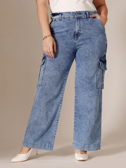Miss Chase - A+ Curve Collection Plus Size Blue Wide Leg Denim Jeans