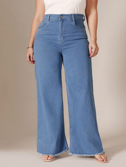 Miss Chase - A+ Curve Collection Plus Size Blue Wide-Leg Denim Jeans