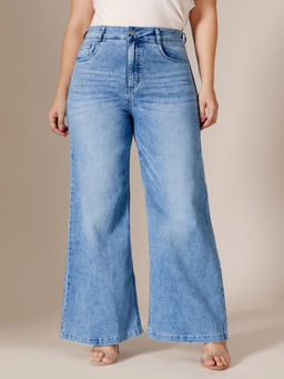 Miss Chase - A+ Curve Collection Plus Size Blue Wide-Leg Denim Jeans