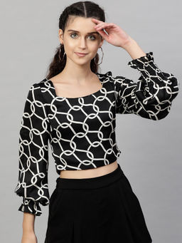 STREET 9 - Women Black Printed Crop Top