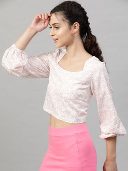 STREET 9 - Women White Printed Crop Top