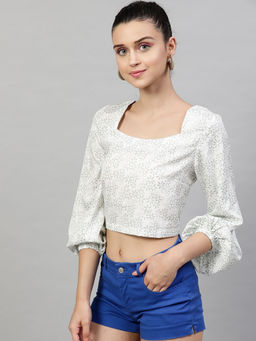 STREET 9 - Women White Printed Crop Top
