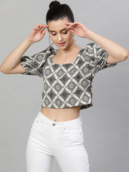 STREET 9 - Women Off White Printed Crop Top