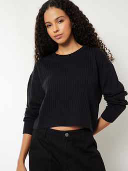max - Women Black Ribbed Sweater