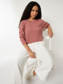 max - Women Pink Ribbed Sweater