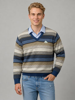 Monte Carlo - Men Blue Wool Blend Sweater
