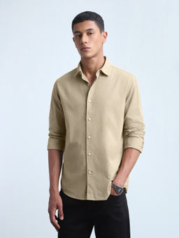 Flying Machine - Men Beige Cotton Shirt