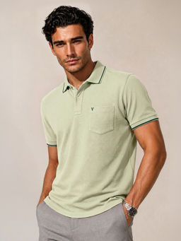 Van Heusen - Men Green Pure Cotton Polo T-Shirt