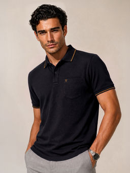 Van Heusen - Men Black Pure Cotton Polo T-Shirt