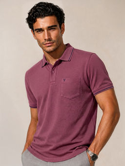Van Heusen - Men Mauve Pure Cotton Polo T-Shirt