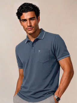 Van Heusen - Men Grey Pure Cotton Polo T-Shirt