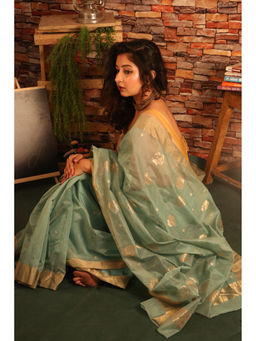 BEGUM BELIYA - Tara Turquoise Chanderi Saree with Unstitched Blouse