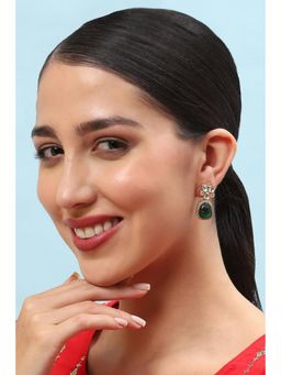 Biba - Womens Green Gold Toned Stone Studded Earrings