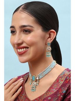Biba - Womens Light Blue Stone Studded Necklace Set