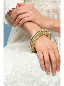 Biba - Womens Green Gold Stone Bangles (Pack Of 2)