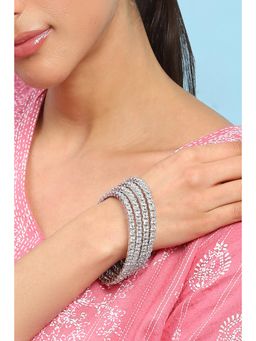 Biba - Womens White Stone Embellished Bangles (Pack Of 4)