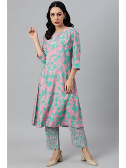 W - Purple Printed Kurta with Straight Pant (Set of 2)