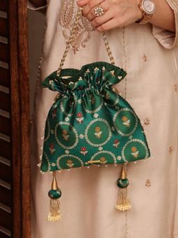 AMYRA - Jamal Silk Potli Bag - Green