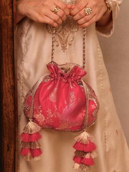 AMYRA - Simar Scallop Silk Potli Bag - Red