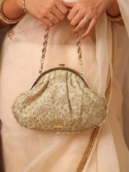 AMYRA - Tarang Cutwork Vintage Clutch - Light Gold
