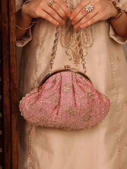 AMYRA - Tarang Cutwork Vintage Clutch - Pink
