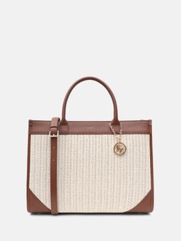 Kazo - Off White Marea Raffia Tote Bag with Detachable Strap (L)