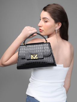 Kazo - Black Lyne Satchel Bag with Detachable Strap (M)