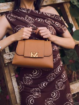 Kazo - Tan Lyne Satchel Bag with Detachable Strap (M)